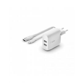 CARICABATTERIE 2 PORTE USB-A + CAVO USB-A A MICRO USB 1M- BIANCO - WCE002VF1MWH