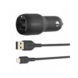 CARICABATTERIE DA AUTO 2 PORTE USB + CAVO DA USB-A A LIGHTNING 1M - NERO - CCD001BT1MBK