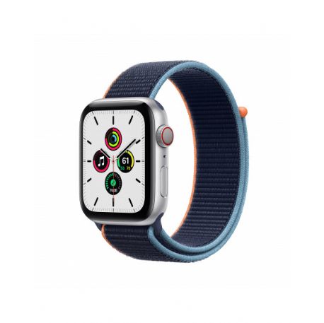 Apple Watch SE GPS + Cellular, 44mm Silver Aluminium Case with Deep Navy Sport Loop - MYEW2TY/A