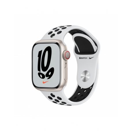 Apple Watch Nike Series 7 GPS + Cellular, 41mm Starlight Aluminium Case with Pure Platinum/Black Nike Sport Band - Regular - MKJ33TY/A