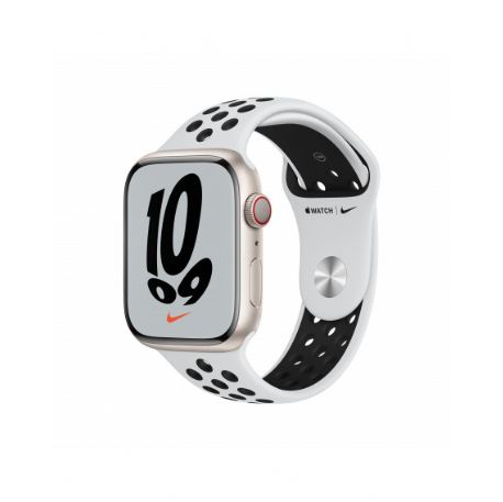 Apple Watch Nike Series 7 GPS + Cellular, 45mm Starlight Aluminium Case with Pure Platinum/Black Nike Sport Band - Regular - MKL43TY/A