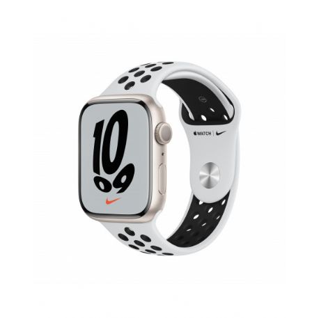 Apple Watch Nike Series 7 GPS, 45mm Starlight Aluminium Case with Pure Platinum/Black Nike Sport Band - Regular - MKNA3TY/A