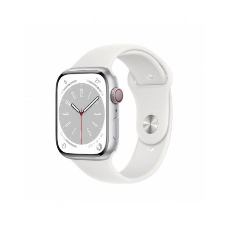 Apple Watch Series 8 GPS + Cellular 45mm Argento Cassa in alluminio con Bianco Sport Band - MP4J3TY/A