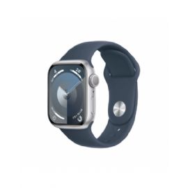 Apple Watch Series 9 GPS 41mm Silver Aluminium Case with Storm Blue Sport Band - M/L - MR913QL/A
